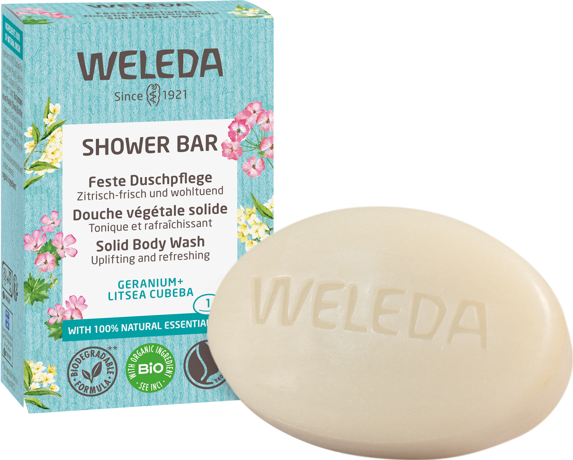 WELEDA feste Duschpflege Geranium+Litsea Cubeba